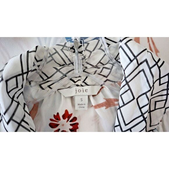 Joie Women's Sz Small White Kanela Mixed Print Tie Neck Silk Blouse Top $298 - Picture 5 of 8